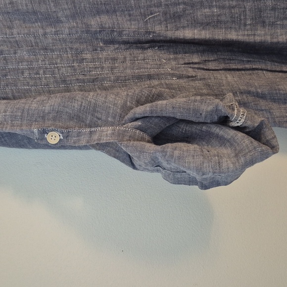 CP Shades 100% Linen Chambray Pintucked Mini Dress Sleeve Tabs V Neck - Picture 4 of 6